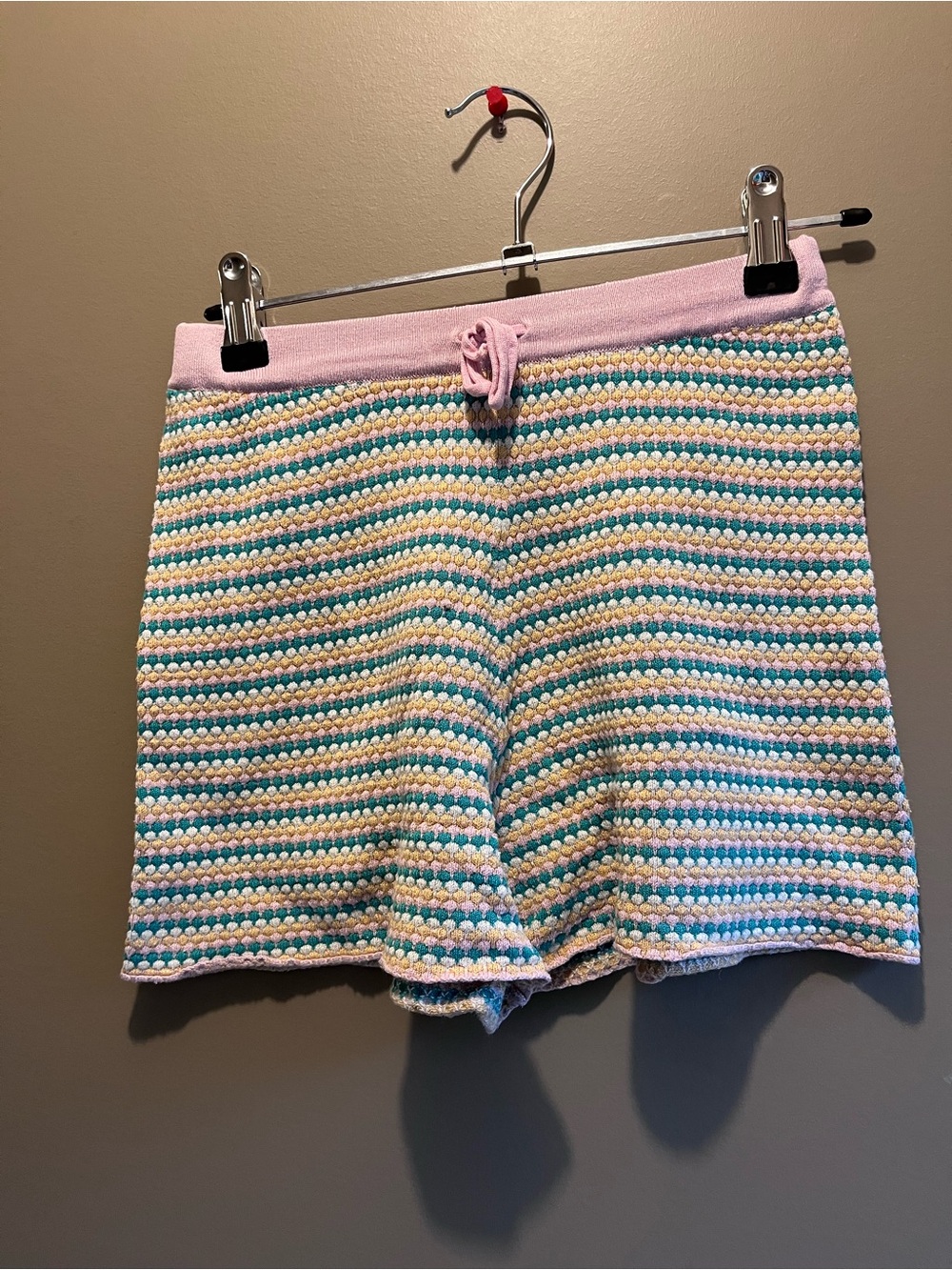 H&M Textured Knit Pastel Stripe girls Shorts - Pink Waistband kids 8-10